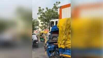 Cop throws bricks at truck, may face action