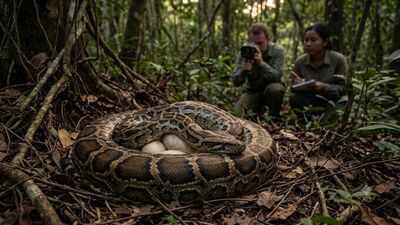 Burmese python mothers can generate heat while guarding their eggs; scientists documented the behaviour in a wild Florida nest