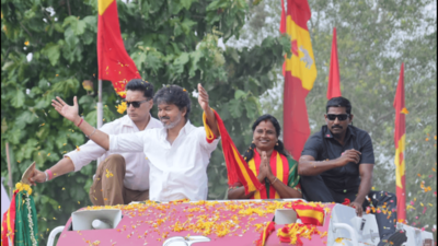 Madurantakam bypoll: Vijay takes out roadshow through 30 villages, drives tractor, sips tea at roadside shop