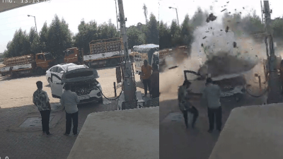 Watch: CNG car explodes while refuelling on NH-48 near Gujarat's Karjan