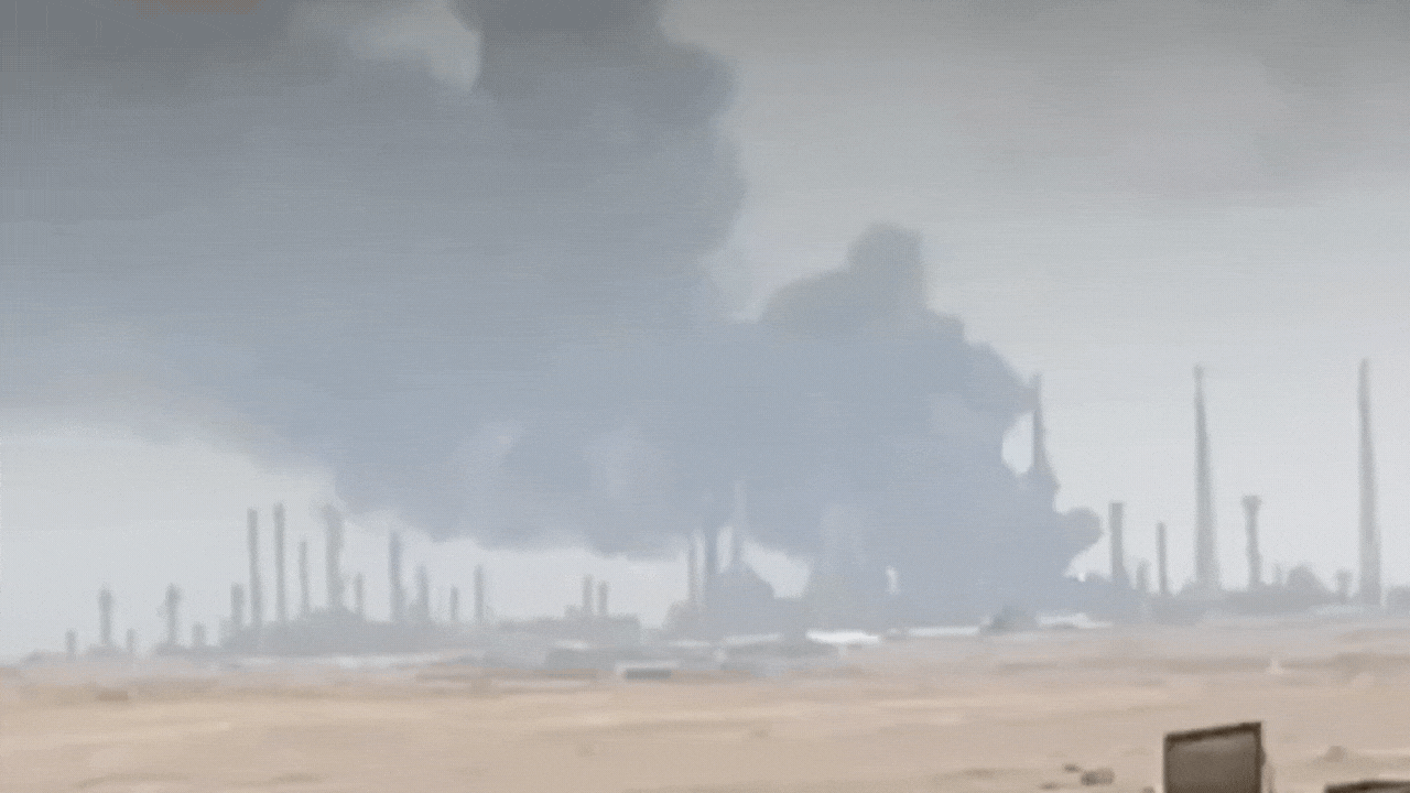 Watch: Massive fire at Saudi Aramco sites targeted in Houthi missile, drone strikes