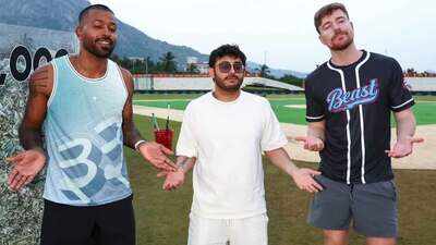 Hardik Pandya's famous World Cup celebration returns, this time with MrBeast and CarryMinati