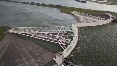 The Netherlands built two 210-metre gates to hold back the North Sea; they can close automatically when storm surges threaten Zuid-Holland