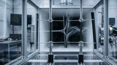 In 2020, a wind-tunnel experiment paired two vertical-axis turbines ...