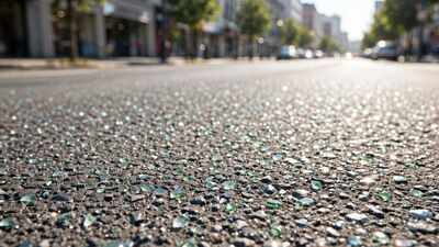 Baltimore turned waste glass into road surfaces on at least 17 streets; the crushed glass made the pavement sparkle under sunlight and streetlights