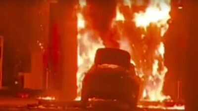 Massive fire erupts after Jaguar car rams fuel station in Bengaluru