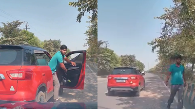 Noida road rage caught on dashcam; driver chases commuter, brake-checks car