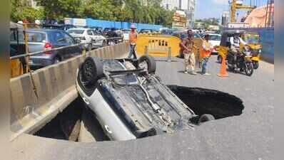 Car plunges into sinkhole near metrorail site, traffic hit