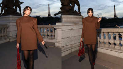 Nora Fatehi goes full Mugler in brown and red at Paris Fashion Week 2026