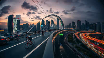 The Netherlands built a 72-metre bicycle roundabout above a busy junction; 24 steel cables suspend the circular bridge from a 70-metre pylon