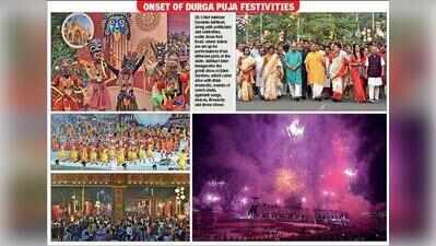 10,000-dhak drumroll, 1,000 shankha, 3,000 drones welcome Durga to her earthly abode