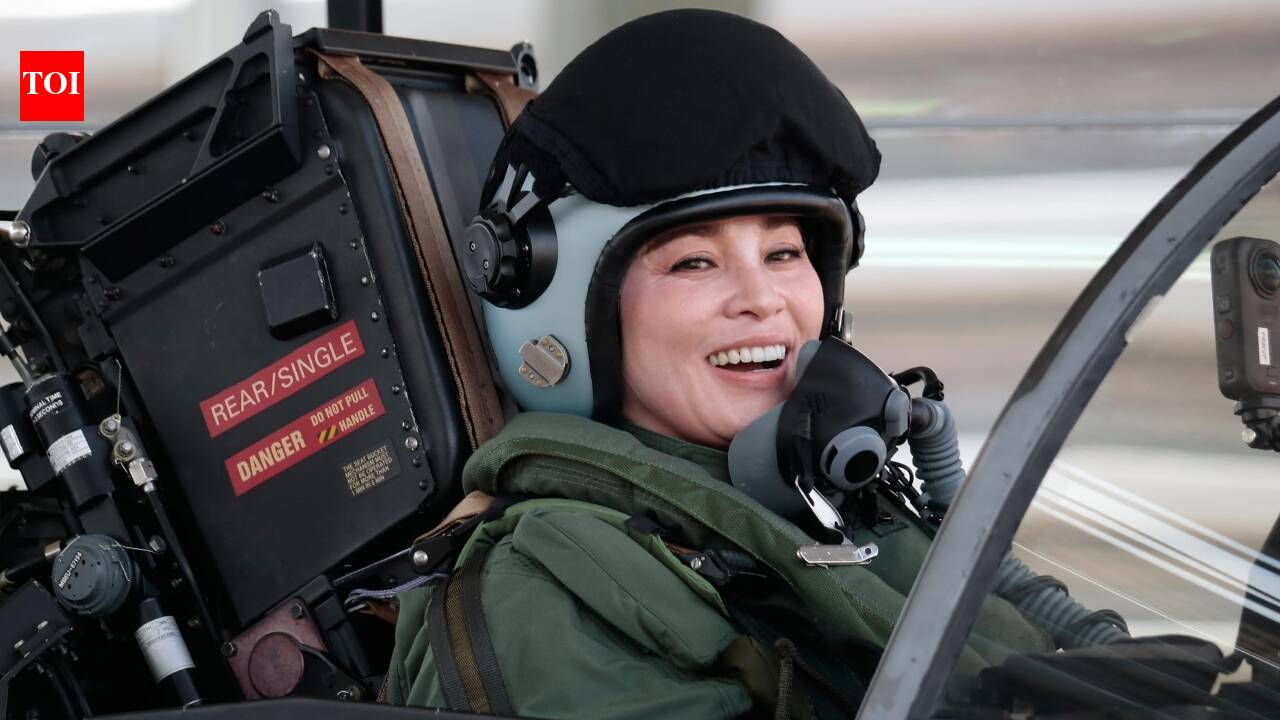 Queen Suthida of Thailand after her historic solo flight in a Saab JAS 39C Gripen fighter jet