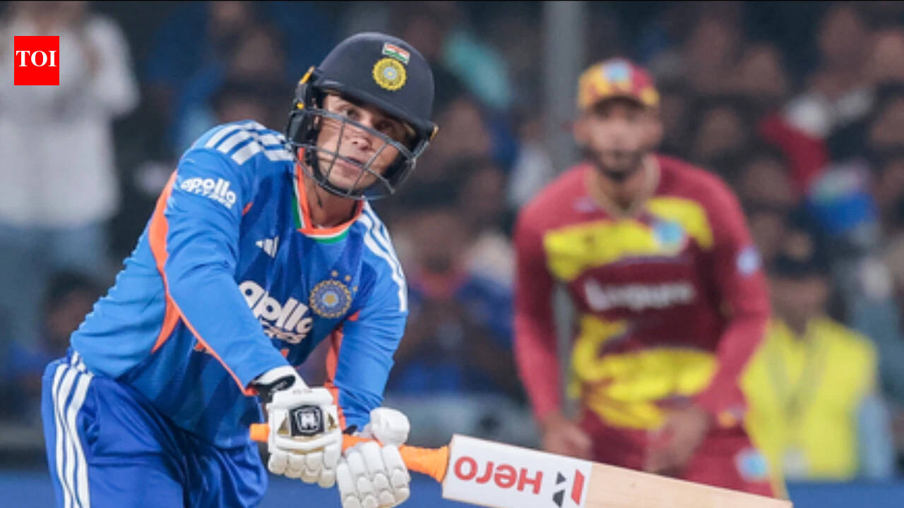 Abhishek Sharma plays a shot during the third T20I against West Indies in Indore