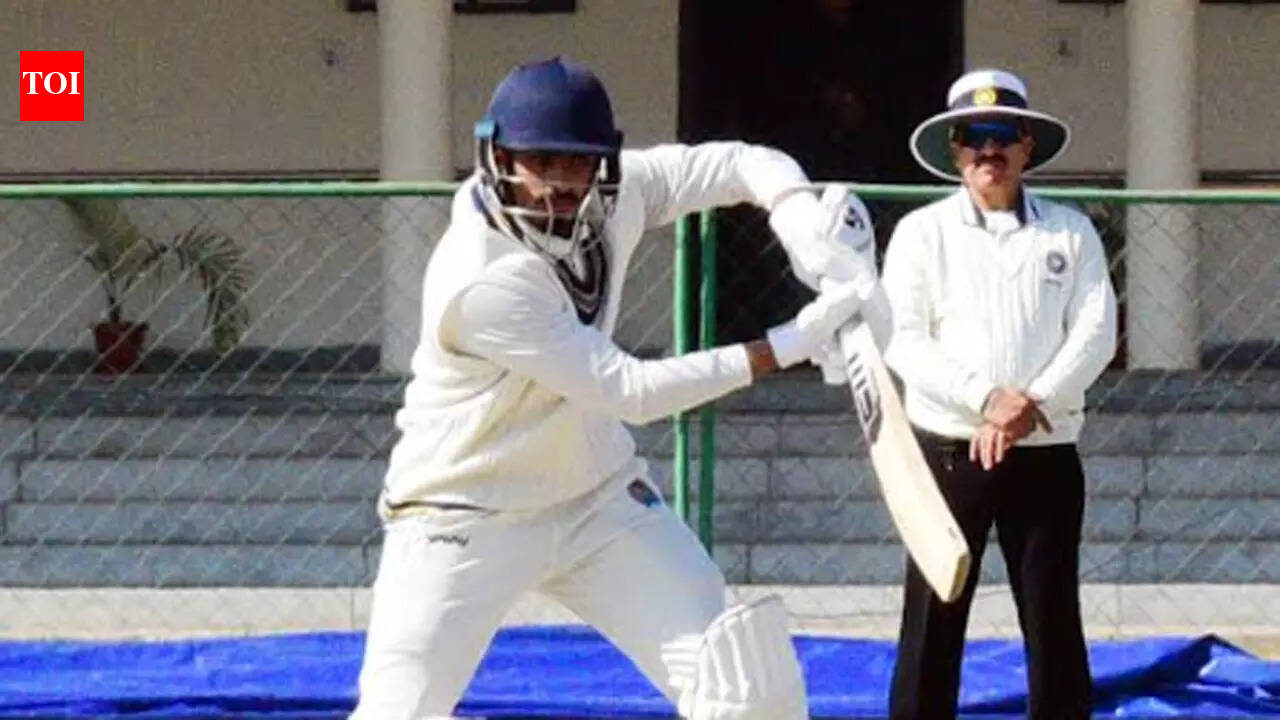 Karan Lamba celebrates his unbeaten century for Rajasthan against Tamil Nadu in the Ranji Trophy