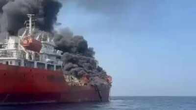 Watch: Tanker off Oman catches fire after drone attack; two of 11 Indians missing