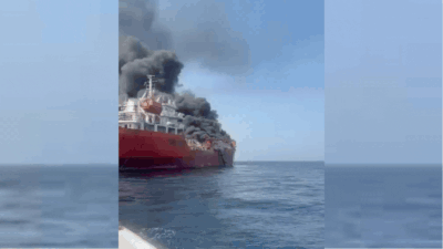 Watch: Tanker off Oman catches fire after drone attack; two of 11 Indians missing