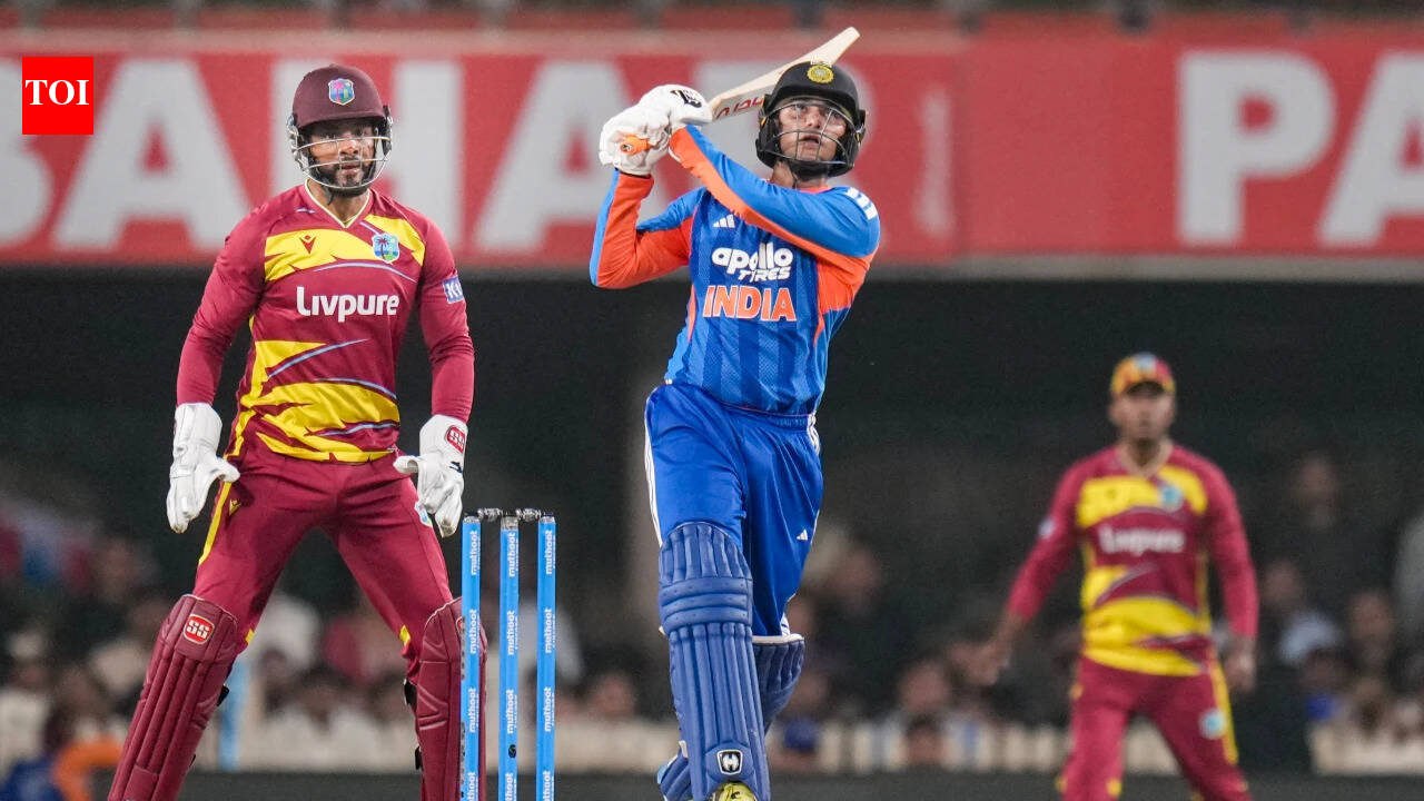 Abhishek Sharma batting for India against West Indies at the Holkar Stadium in Indore