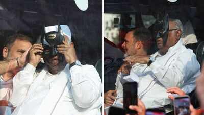 Anti-CEC protest: Congress chief Kharge dons Batman mask during march to Supreme Court