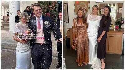 Annabel Croft's daughter Lily Coleman marries Felix McCorquodale, an insurance executive and relative of Princess Diana, in London; bride stuns in two wedding dresses