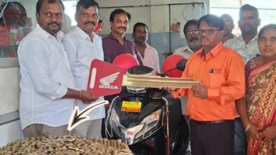 Telangana man saves every Rs 10 coin for 3 years, buys scooter worth Rs 1.23 lakh; showroom staff take 2 hours to count them