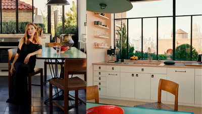 Julianne Moore leaves her West Village townhouse for a light-filled Manhattan duplex in a 1920s building, featuring spacious terraces, modernist furniture and her Oscar displayed
