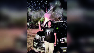 Ahmedabad man bursts firecrackers at Sabarmati Riverfront, sports ‘Police’ board on car for birthday; lands in legal trouble
