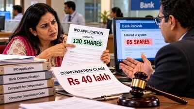 Woman applied for 130 IPO shares, bank entered only 65; consumer commission awards Rs 37,000 for deficient service but rejects her Rs 40 lakh compensation claim