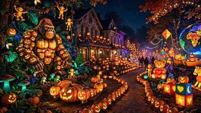 A Canadian village turns thousands of glowing pumpkin creations into a Halloween night-time attraction for its 15th season
