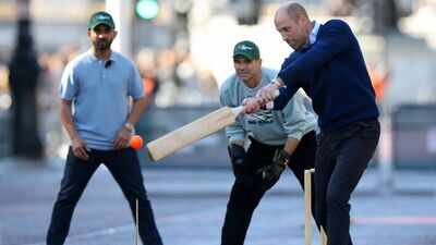 Ajinkya Rahane, Ganguly play tennis-ball cricket with Britain's Prince WIlliam outside Buckingham Palace