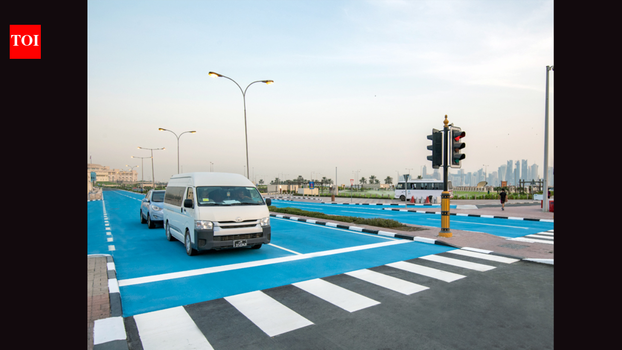 Qatar painted sections of its roads blue to fight extreme heat; the 2019 pilot tested a coating designed to reflect 50% of sunlight