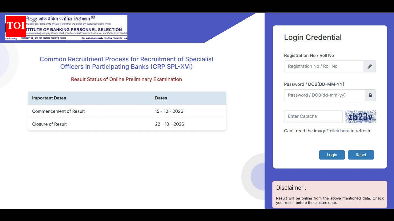 IBPS SO prelims result 2026 released at ibps.in, Mains exam scheduled for November 1: Check direct link t