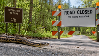 Illinois closes a forest road twice a year to protect migrating snakes, continuing a wildlife measure introduced in 1972