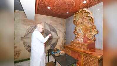 Amit Shah visits Jain derasars, offers prayers at Rupal temple