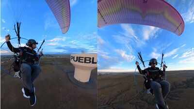 No traffic jams, no runway: US man turns his commute into a 20-minute paramotor flight, taking to the skies above Pueblo and sharing his unusual journey with millions online
