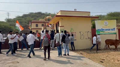 Black ink, burnt posters: Congress workers vandalise BJP office in Ajmer over Madan Rathore's Pakistan remark