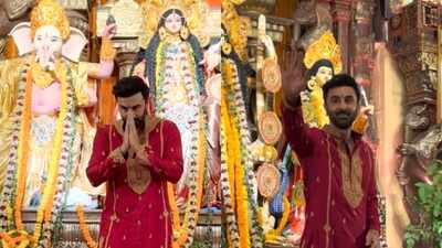 'Ramayana' actor Ranbir Kapoor seeks Maa Durga's blessings ahead of Nitesh Tiwari's epic film release; actor's handshake with paparazzi wins attention - WATCH