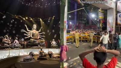 Kolkata stampede: Video shows crowd breaching barricades, tussling with cops at Chorbagan pandal day before tragedy
