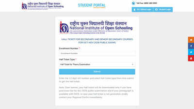 NIOS Hall Ticket 2026 out for Class 10 and 12, download October theory admit card at sdmis.nios.ac.in