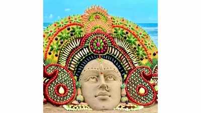 8 tonnes of sand, 32 varieties of fruits and vegetables: Sudarsan Pattnaik's unique Maa Durga installation at Puri Beach grabs attention