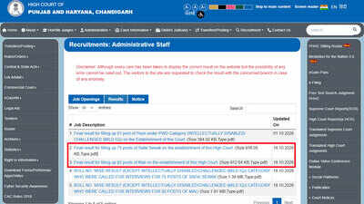Punjab and Haryana High Court Safai Sewak and Mali Final Result 2026 declared, download merit list PDF