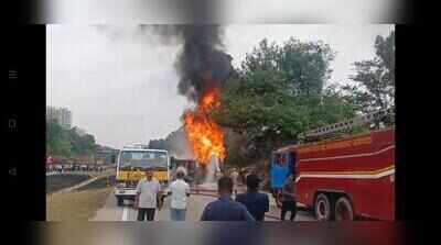 Chemical tanker catches fire, triggers long traffic jams on NICE Road in Bengaluru