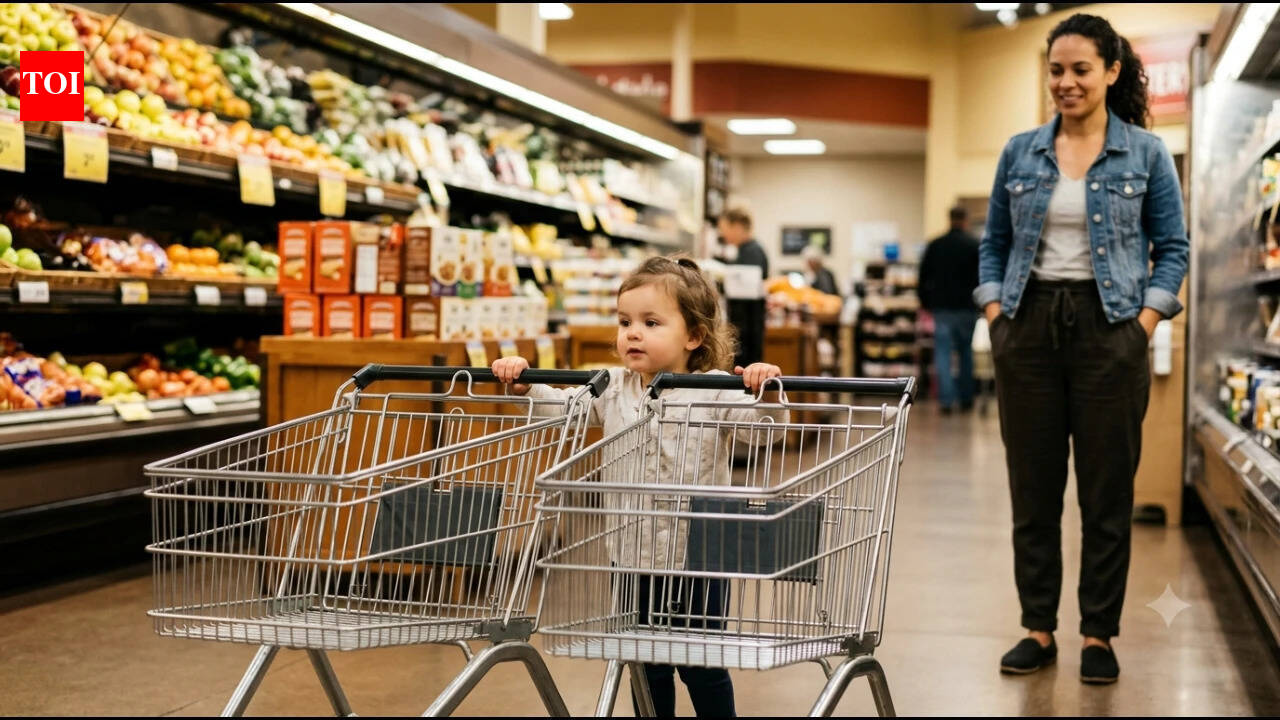 Viral video: Toddler struggles to manage two grocery carts but refuses to give up; why letting children solve small problems on their own can teach them a big lesson about patience, confidence and independence