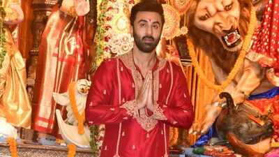 Ranbir Kapoor makes a festive style statement in Rs 80K red and gold embroidered kurta set at Mumbai’s Durga Puja pandal ahead of ‘Ramayana: Part 1’ release