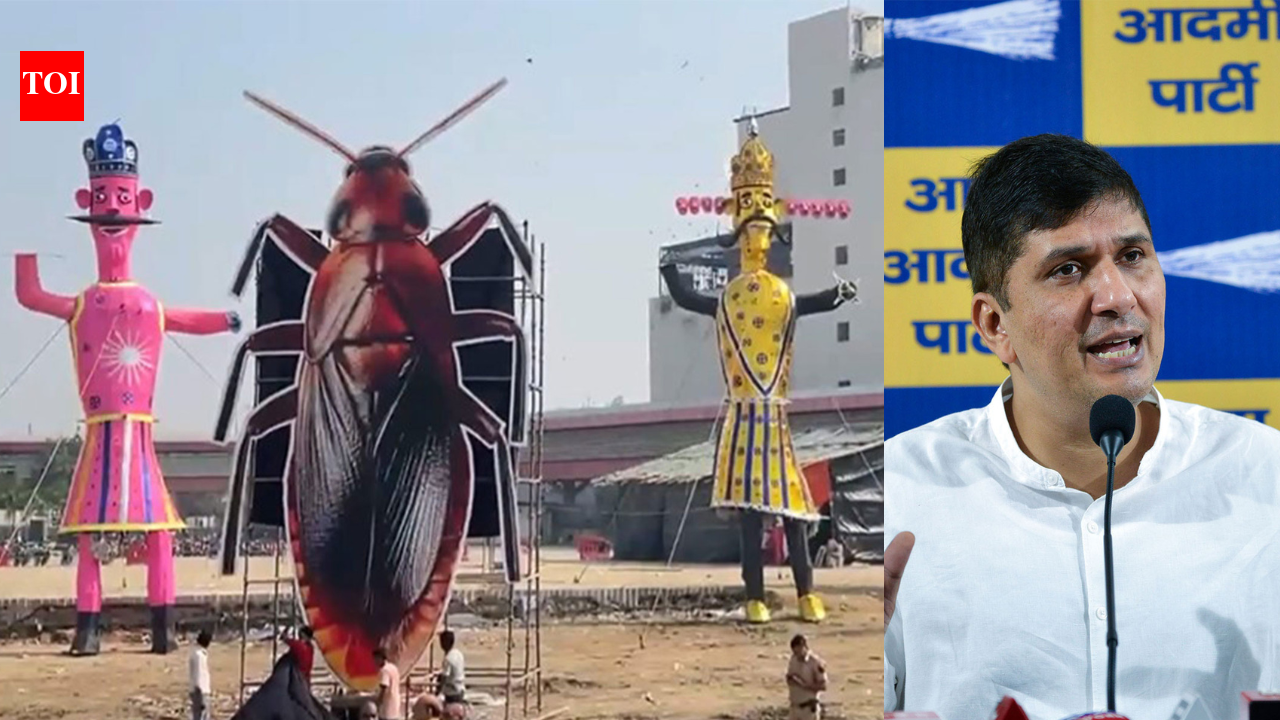 'Religious sentiments hurt': AAP demands FIR over 30ft cockroach effigy burned alongside Ravan in Delhi