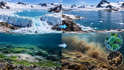 A 2019 flood raised an Antarctic lake by 2 metres after water escaped from a neighbouring glacier-fed lake; scientists traced its effects on carbon cycling and microbial life