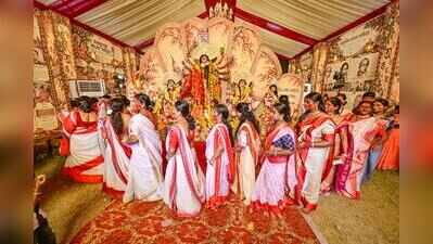 Sindoor, tears and dhaak mark Ma Durga’s farewell