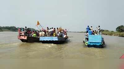 Devotees hold Durga idol immersion boat procession in Rajnagar