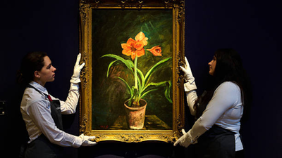 A Winston Churchill painting made in 1948 sold at Christie's for £716,800 in London; the auction house says all of the hammer-price proceeds will support the Churchill Fellowship, turning artwork into charity funding