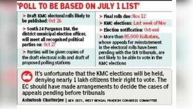 KMC draft voter list likely on Oct 26, to reveal post-delimitation ward, booth slotting