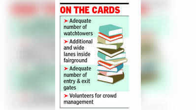 Watchtowers, wide lanes to manage book fair crowd